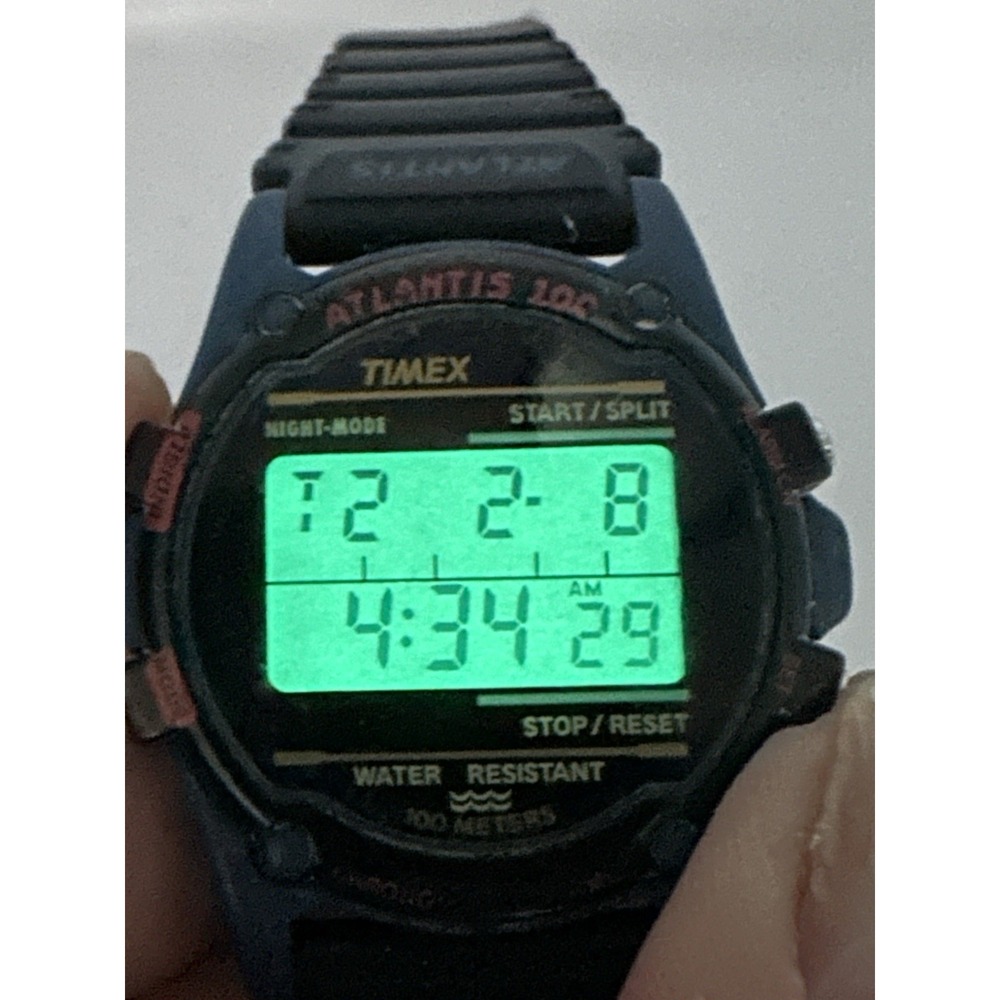 Timex Atlantis 100 Blue Case 745 New Battery 1996 D8 39MM 8" Rare Vintage F91 - Picture 2 of 13